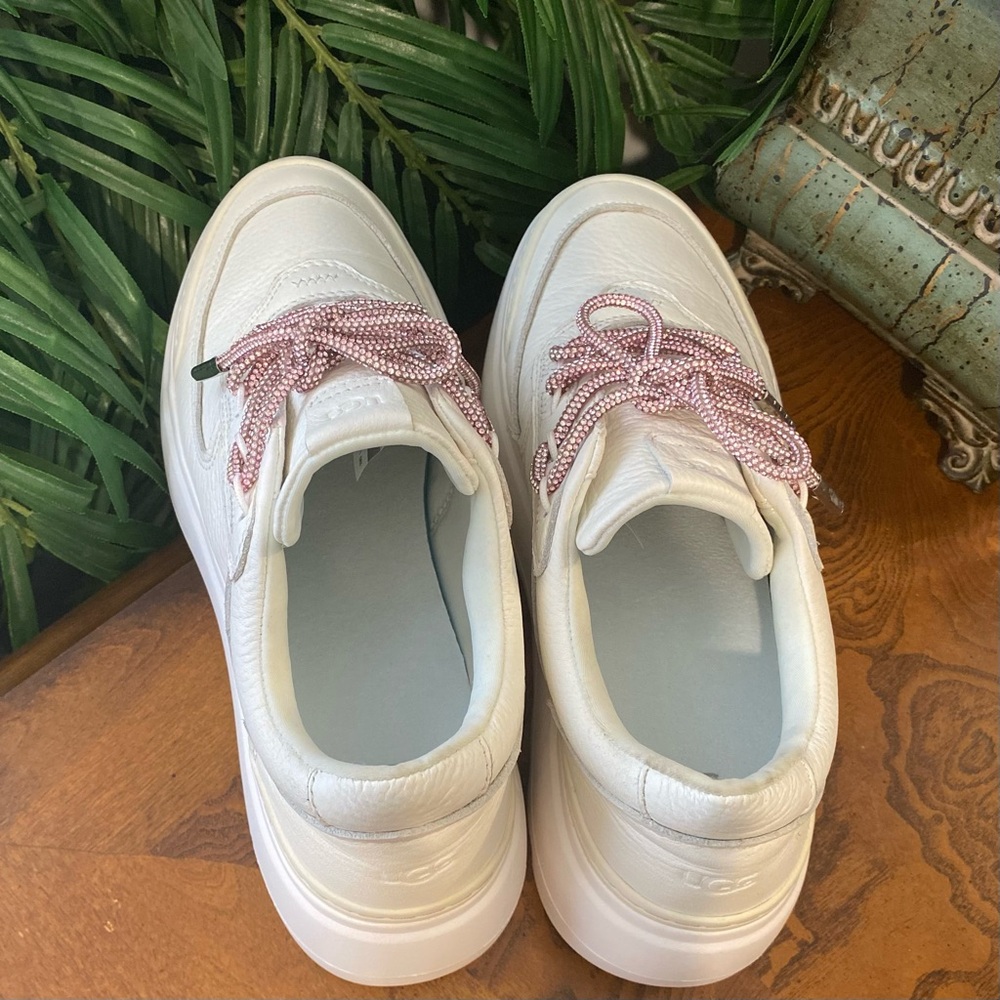 UGG Marin Mega Lace Womens 8.5 White Leather Chunky Platform Sneakers Shoes - Picture 7 of 9